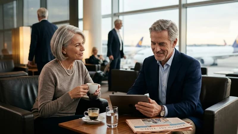 Traveler in premium lounge