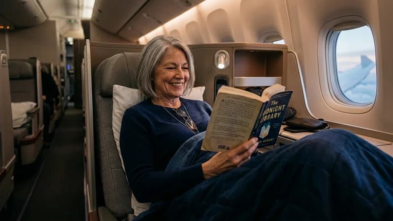 Traveler enjoying business class