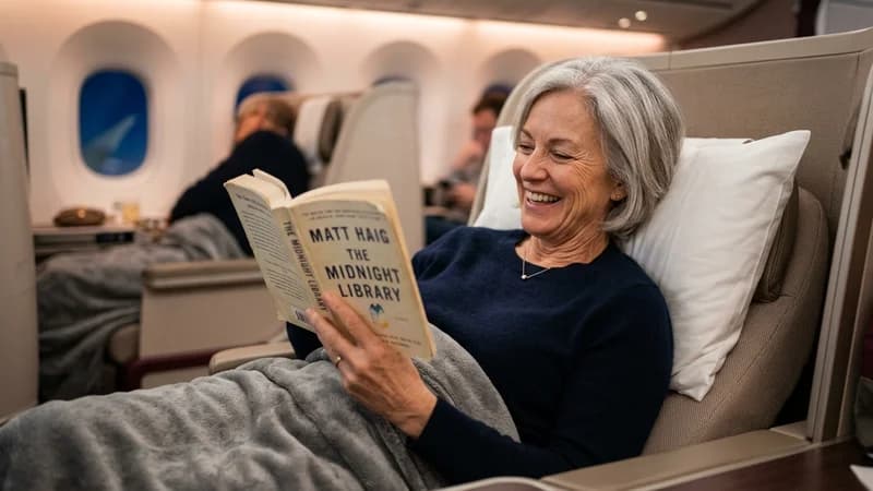 Traveler enjoying business class