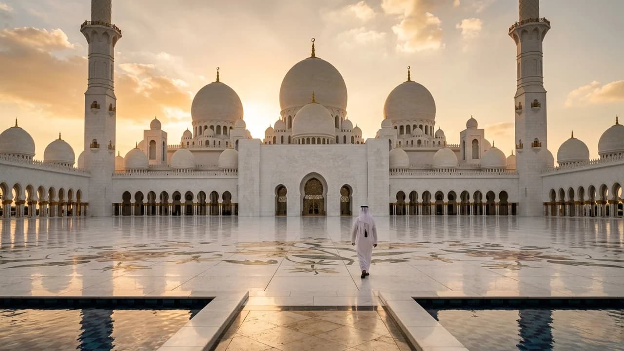 Iconic landmark in Abu Dhabi, the UAE at golden hour