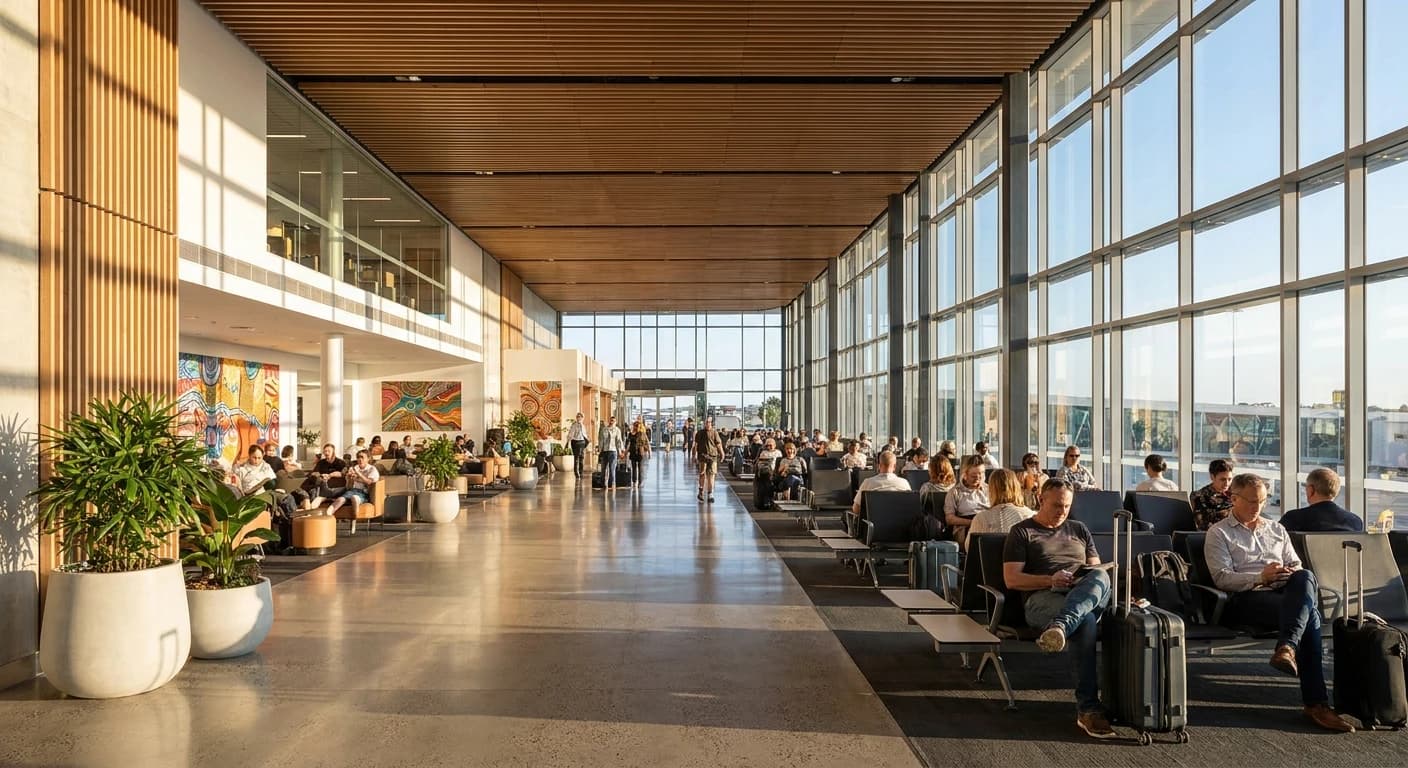 Modern terminal interior at Adelaide Airport