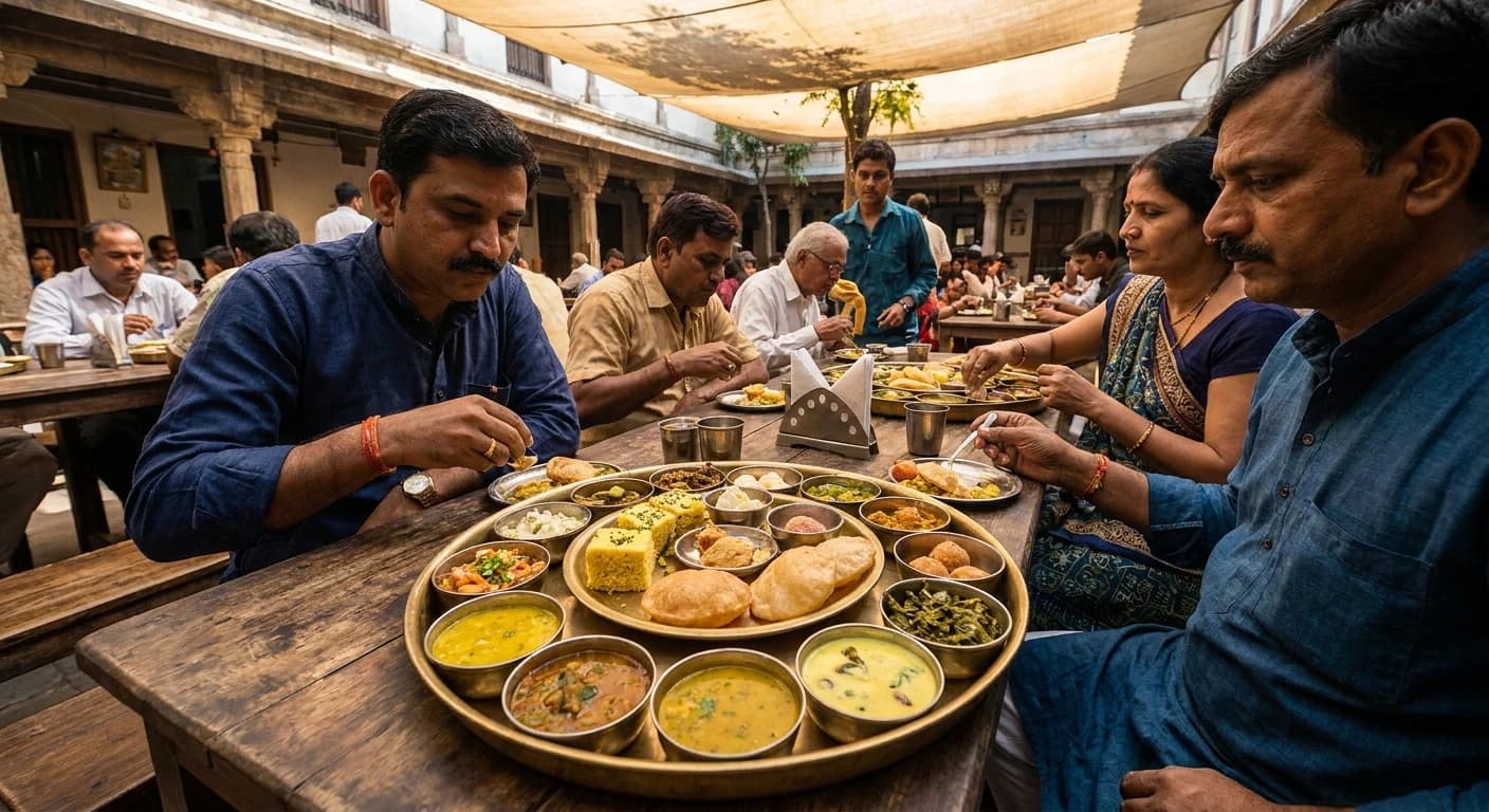 Authentic Gujarati thali dining experience in Ahmedabad