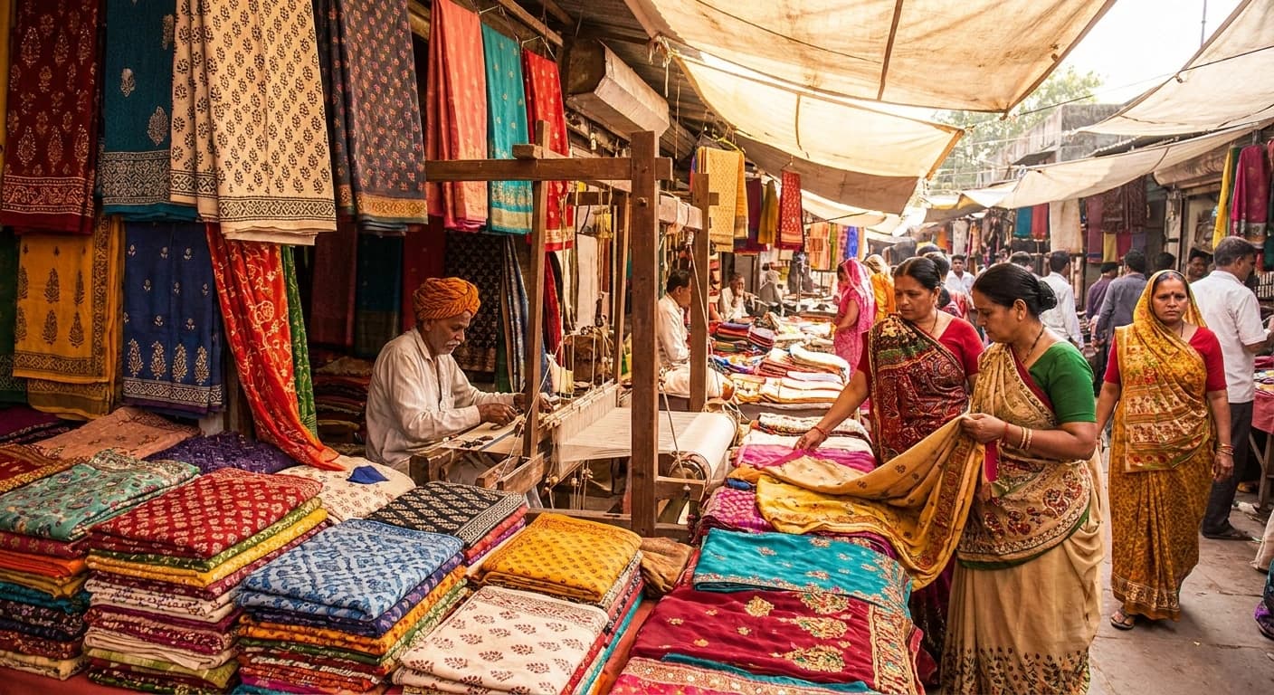 Traditional textile craftsmanship and heritage shopping in Ahmedabad