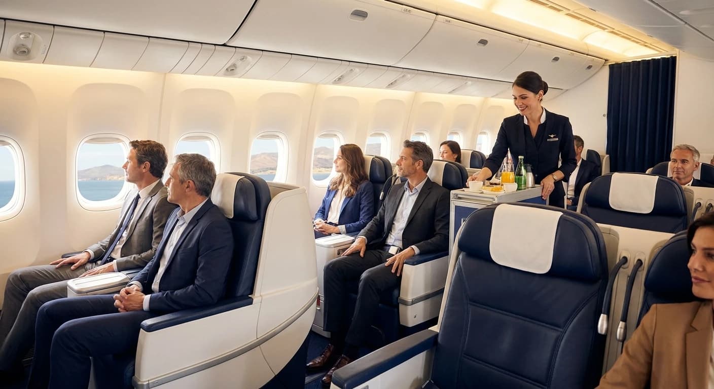 Air France business class cabin on an Algiers-bound flight