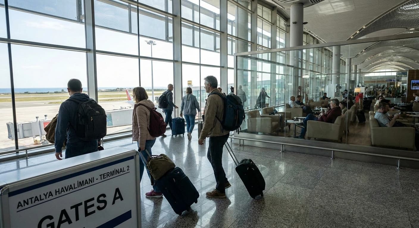 International terminal at Antalya Airport with Mediterranean light