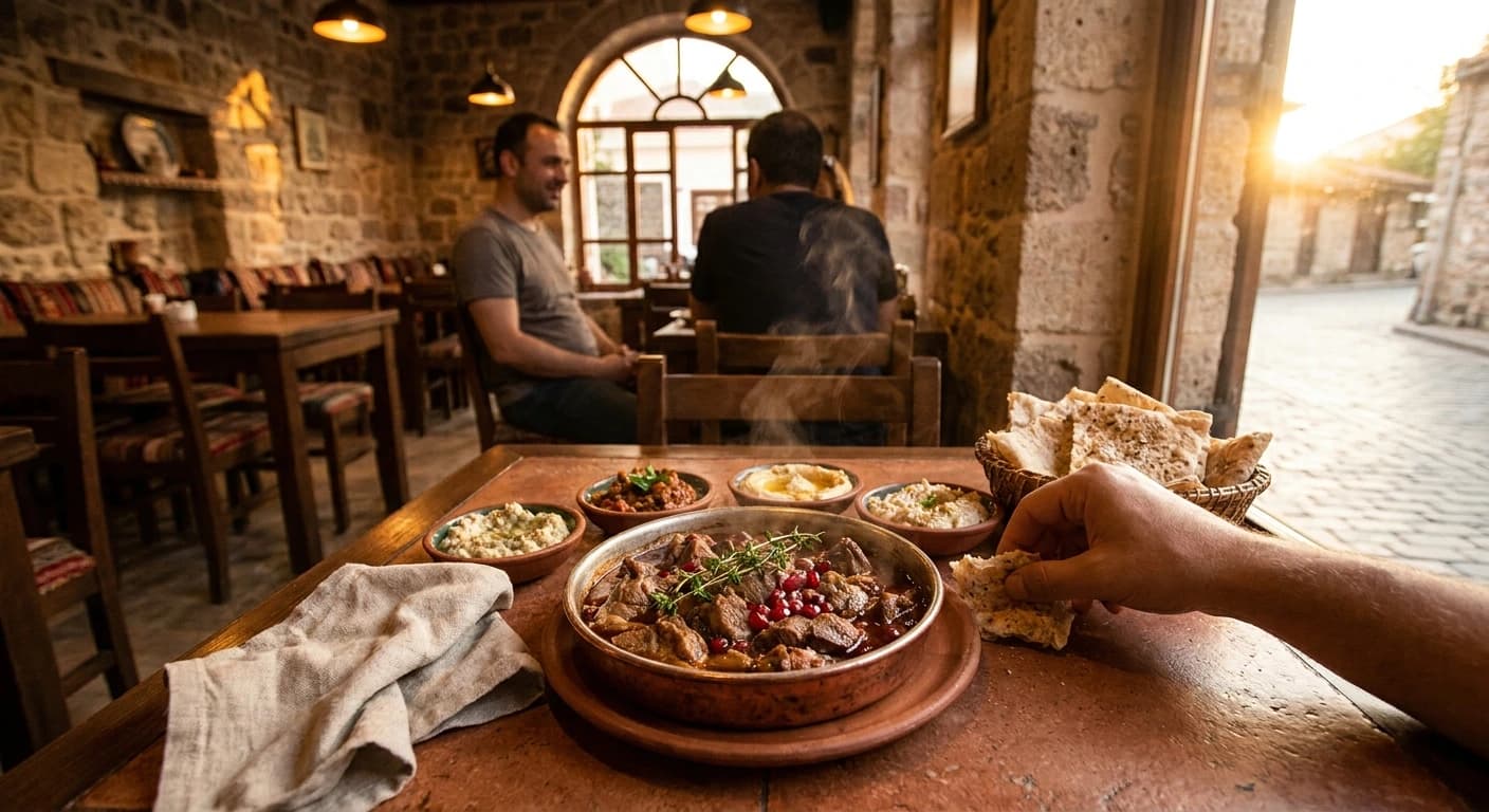 Fresh seafood and traditional Turkish mezze spread at a harbor restaurant in Antalya
