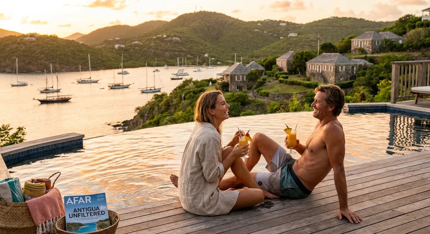 Luxury yacht marina at English Harbour with turquoise Caribbean waters
