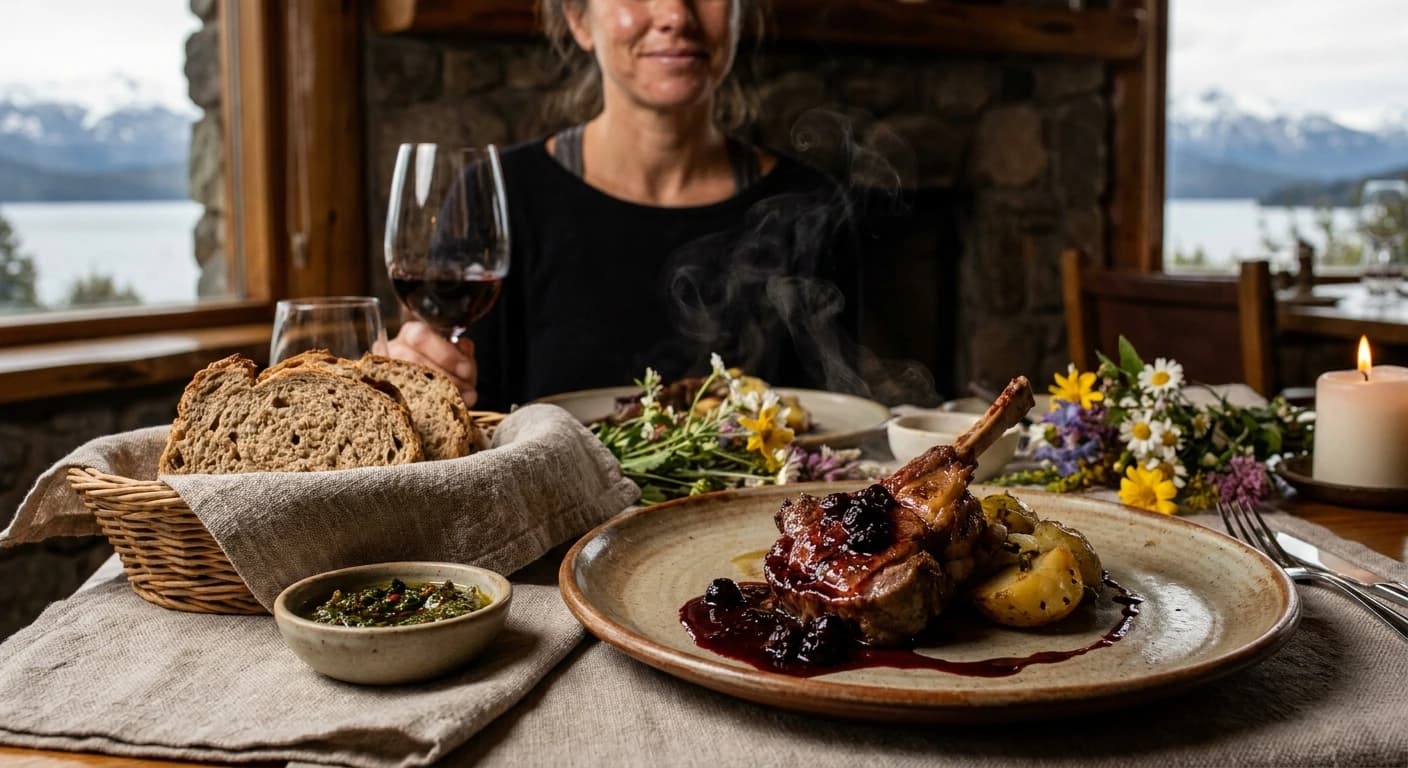 Patagonian lamb and artisanal chocolate spread at a Bariloche fine dining restaurant