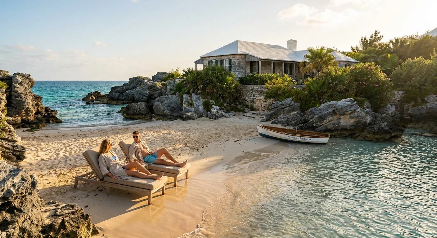 Luxury shopping and leisure district along Front Street in Hamilton Bermuda