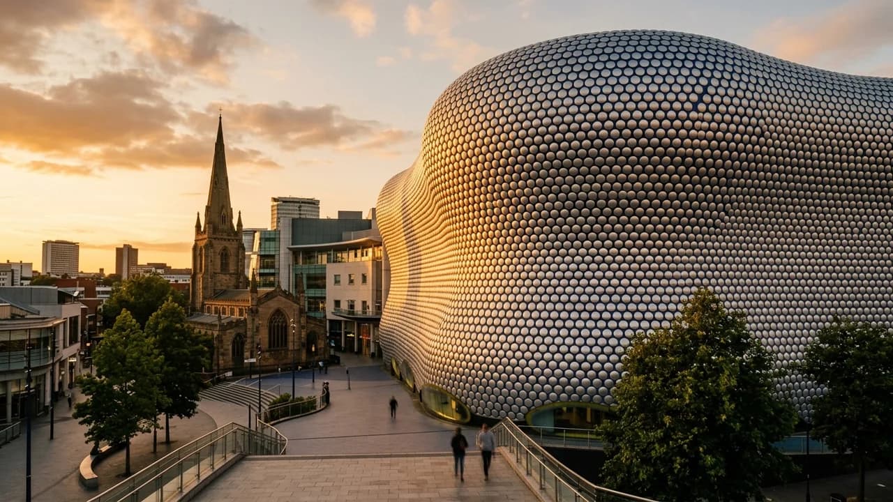 Iconic landmark in Birmingham, the United Kingdom at golden hour