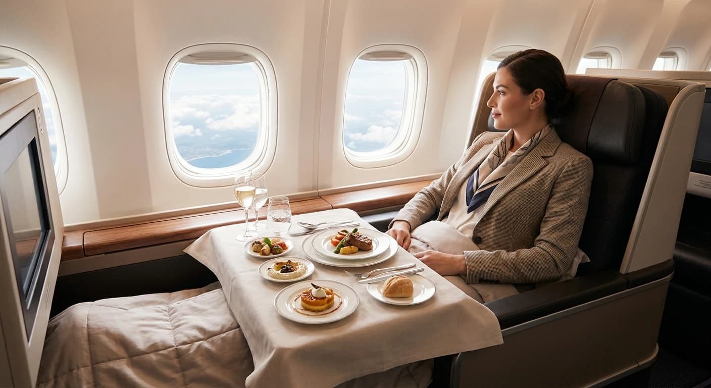 Turkish Airlines business class lie-flat seat with premium dining service
