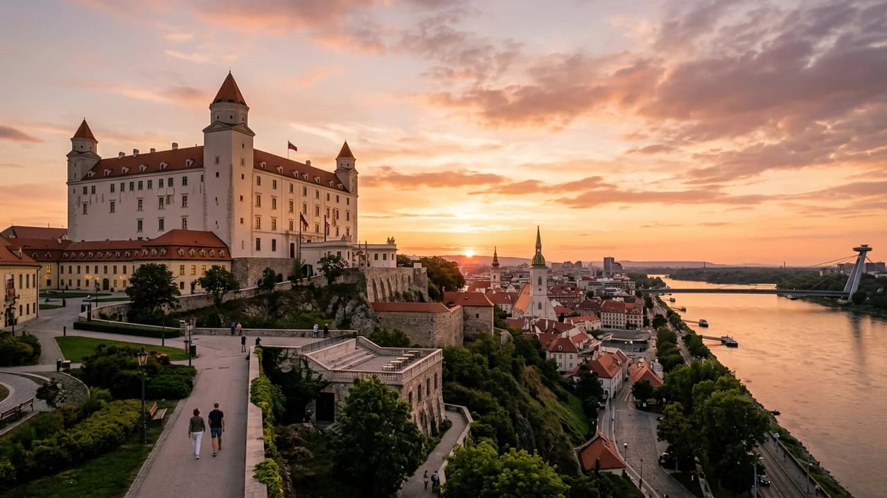 Iconic landmark in Bratislava, Slovakia at golden hour