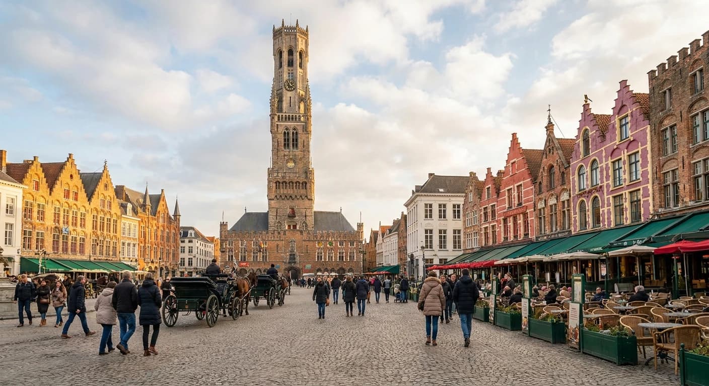Bruges' medieval Markt square and Belfry