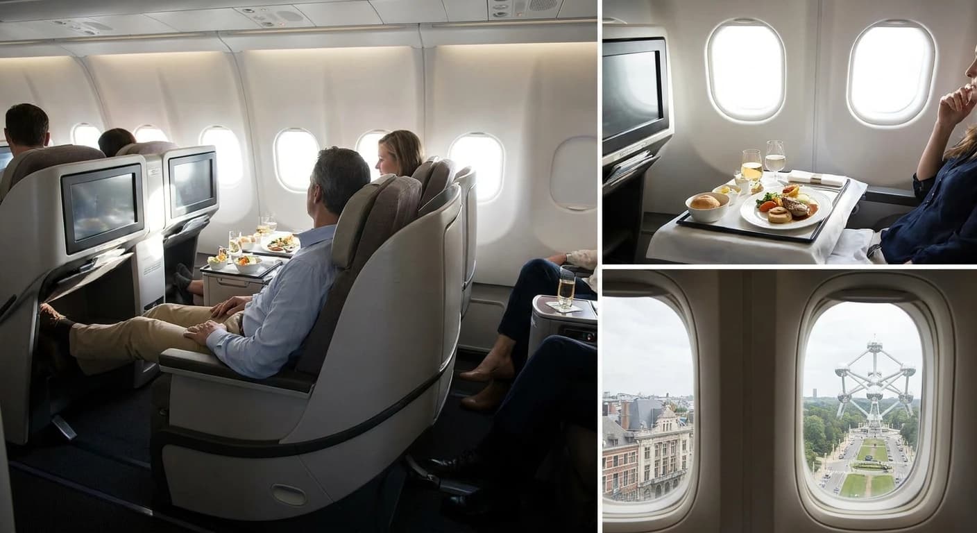 Business class cabin on flight to Brussels