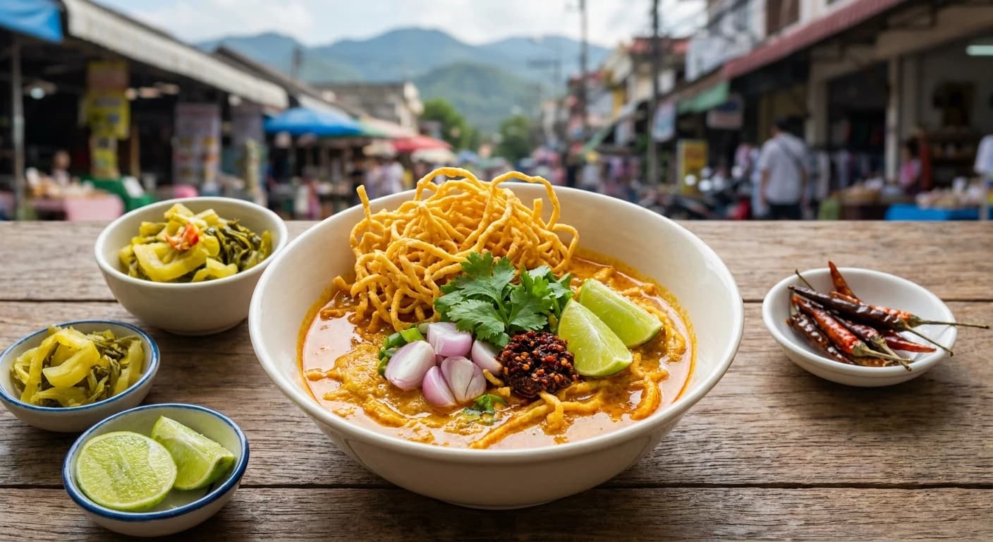 Traditional northern Thai khao soi curry noodle dish