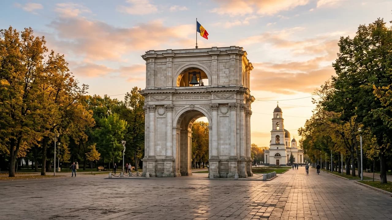 Iconic landmark in Chisinau, Moldova at golden hour