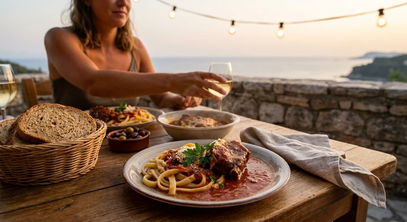 Traditional Corfiot cuisine with fresh seafood and local olive oil
