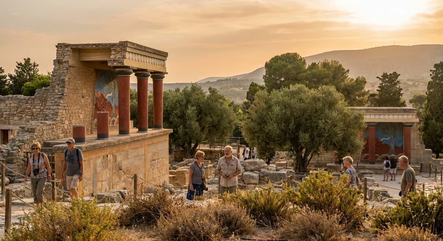 Ancient Palace of Knossos ruins and Minoan archaeological site in Crete, Greece