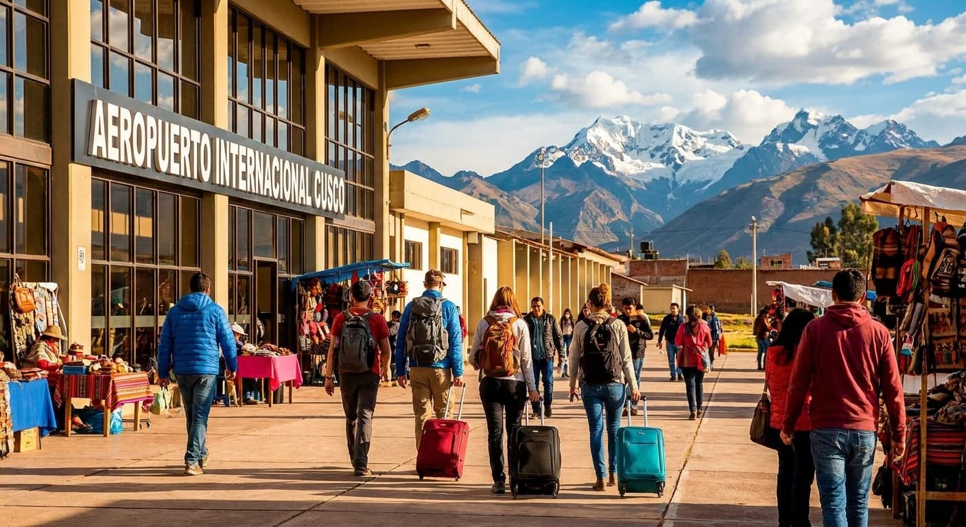 Cusco airport with Andes backdrop