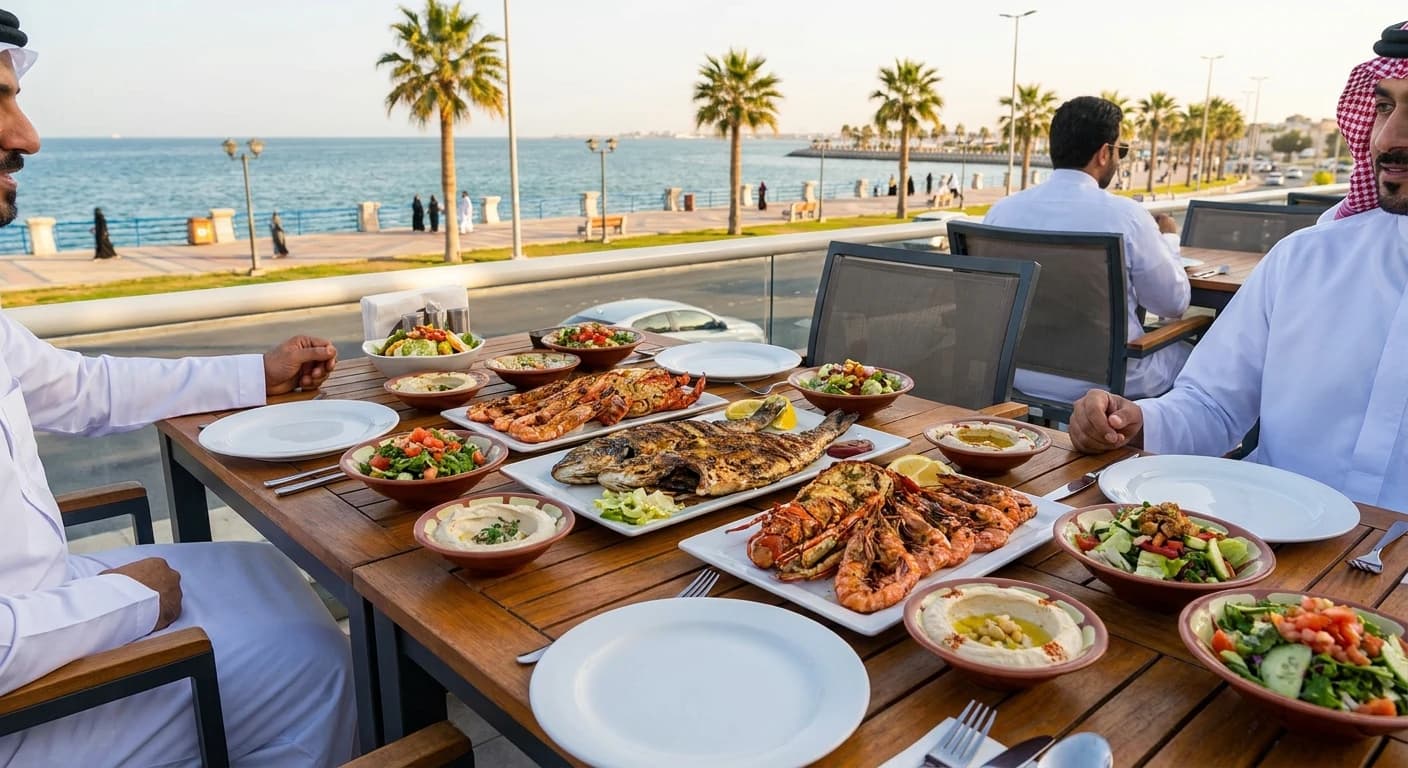 Fresh Gulf seafood dining experience along the Dammam Corniche waterfront