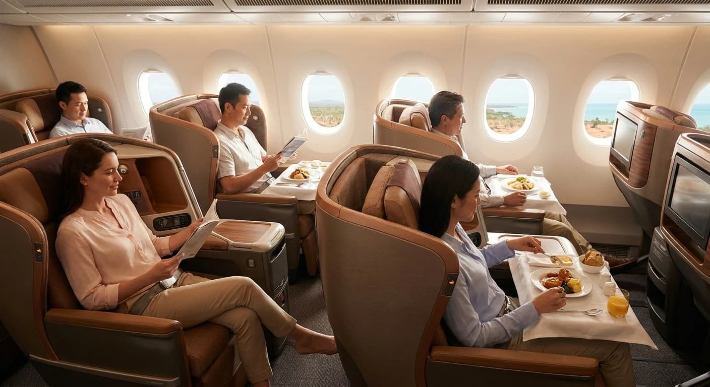 Singapore Airlines business class cabin configured for Darwin route