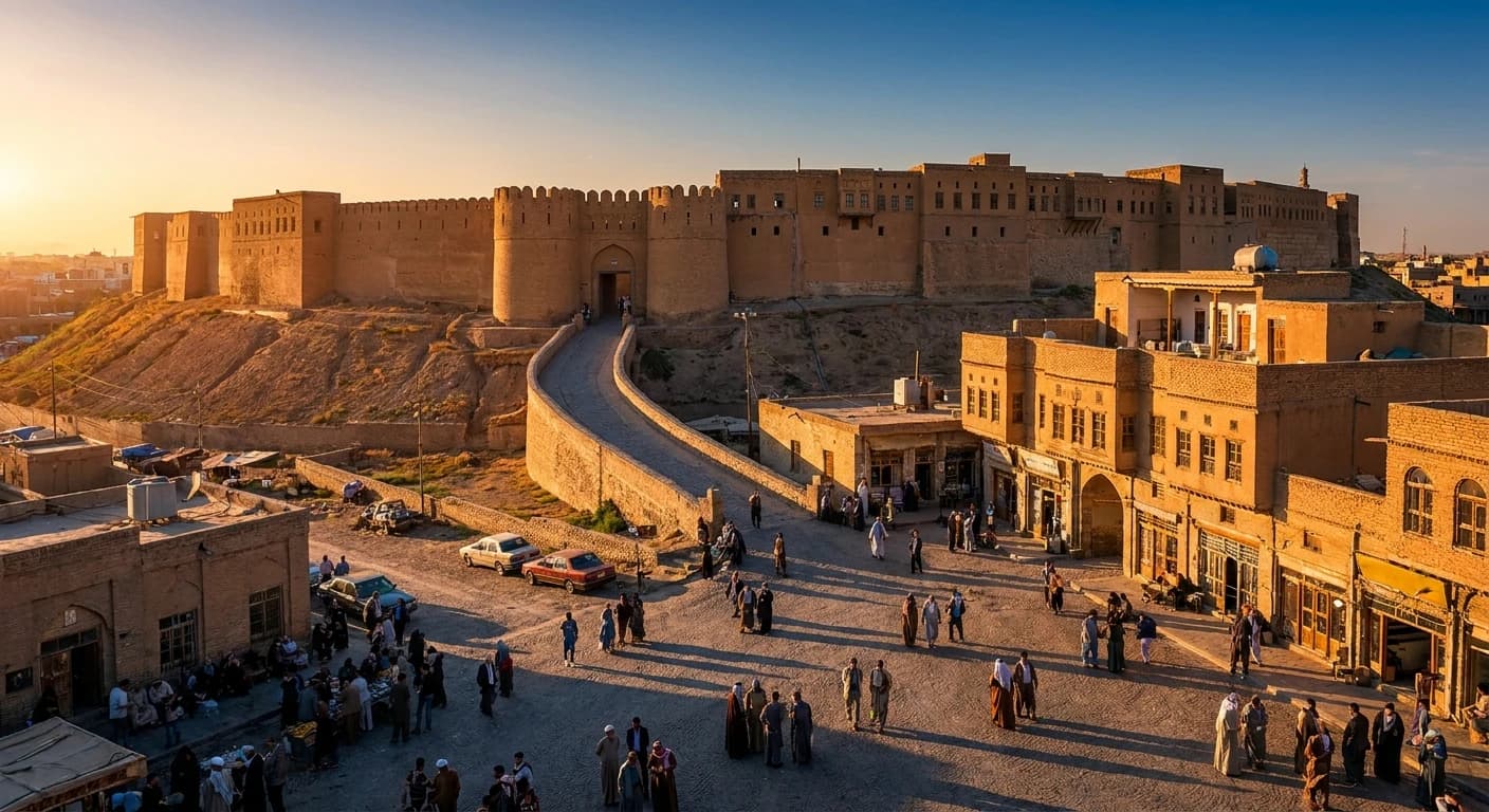 Ancient Erbil Citadel at golden hour
