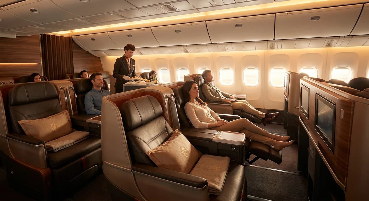 Turkish Airlines business class cabin with lie-flat seats