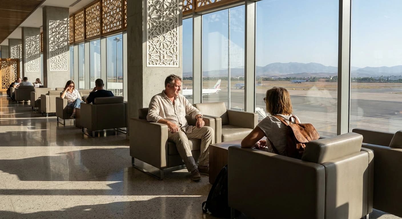 Fès–Saïss Airport terminal exterior with Moroccan architectural details