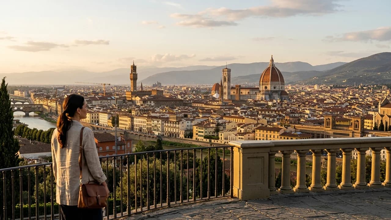 Iconic landmark in Florence, Italy at golden hour
