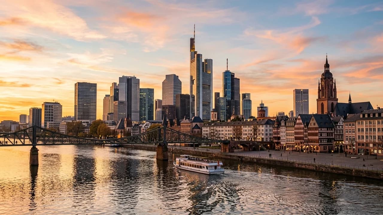 Iconic landmark in Frankfurt, Germany at golden hour