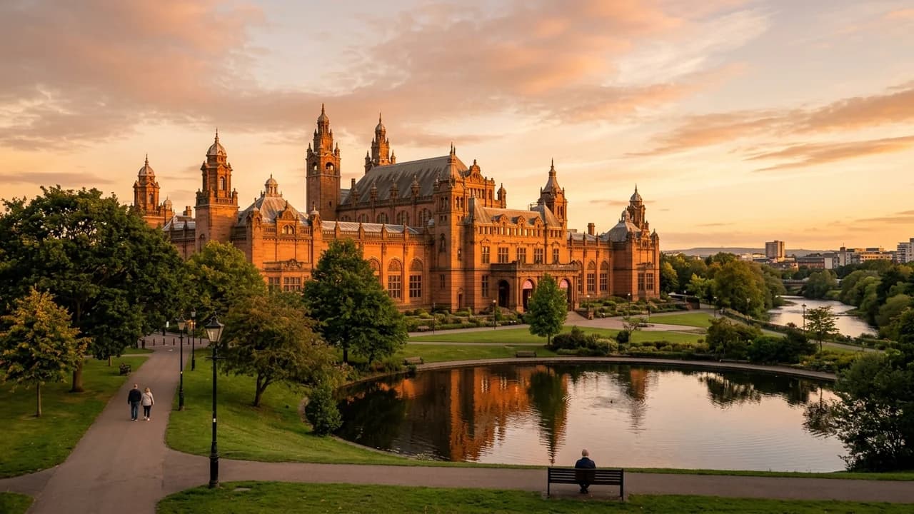 Iconic landmark in Glasgow, the United Kingdom at golden hour