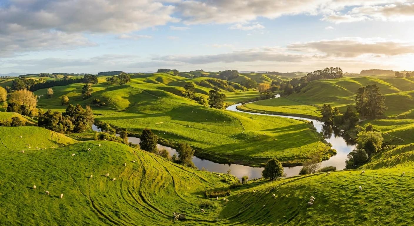 Lush green landscape of the Waikato region near Hamilton
