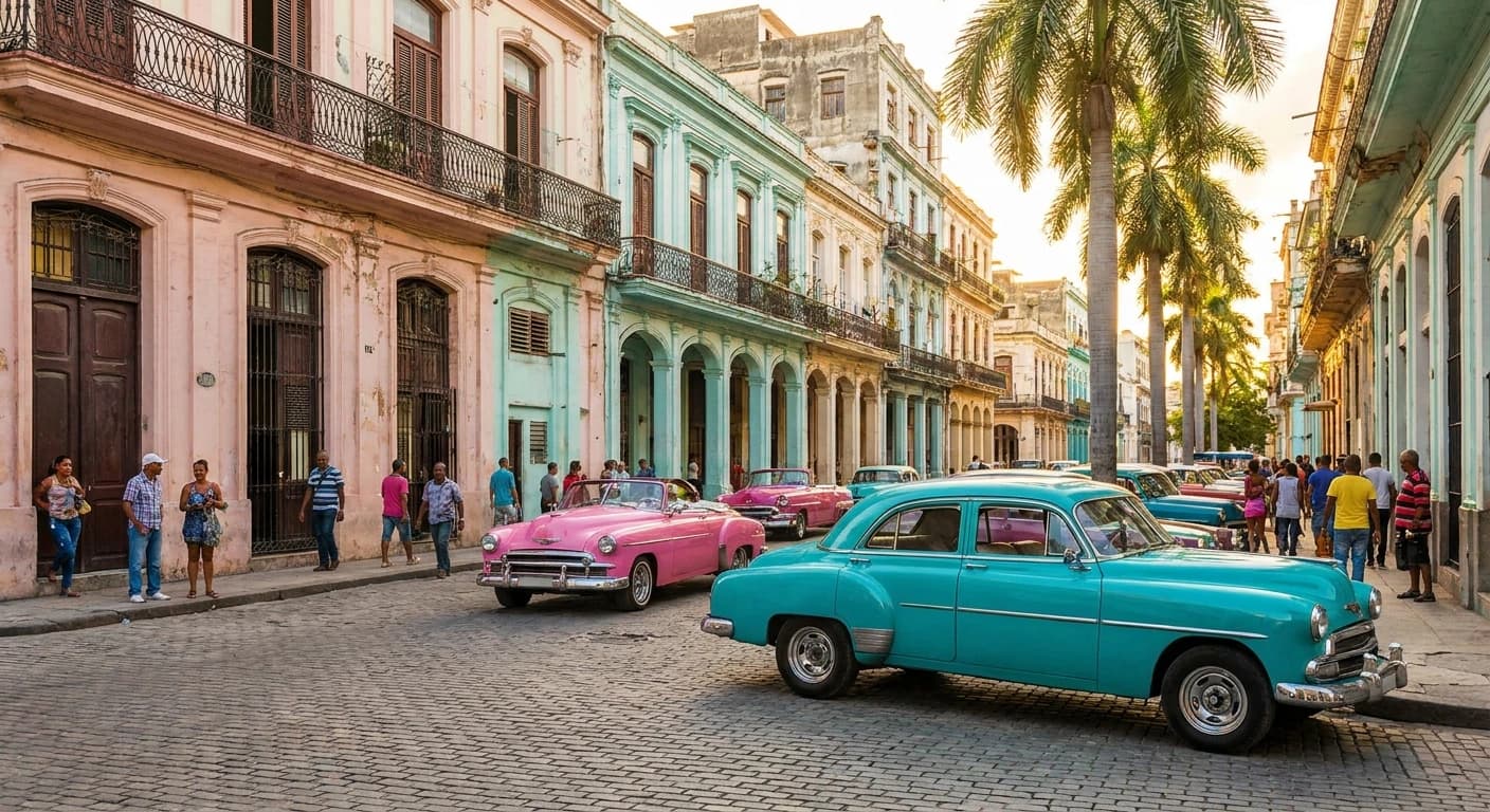 Old Havana vintage cars and colonial architecture