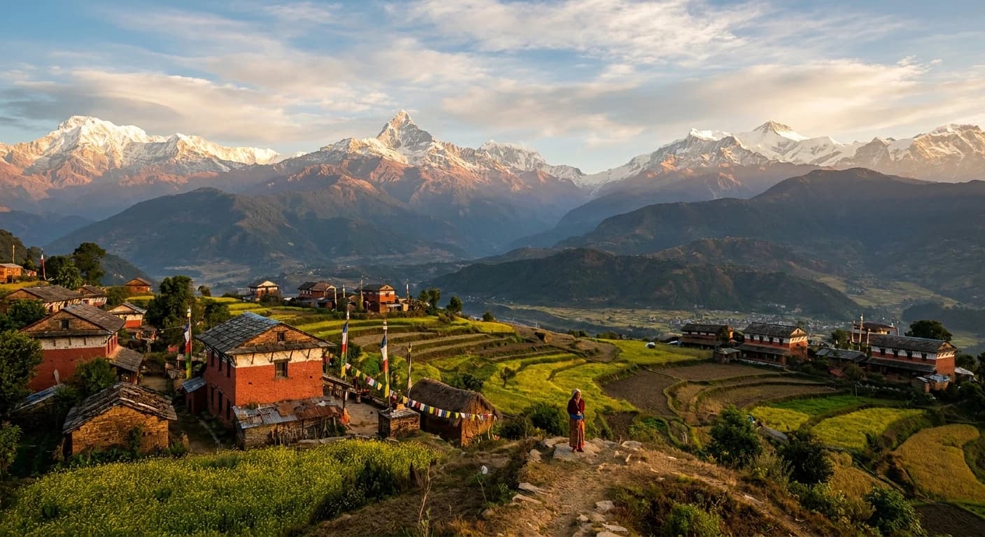 Himalayan mountain panorama from the Kathmandu Valley rim