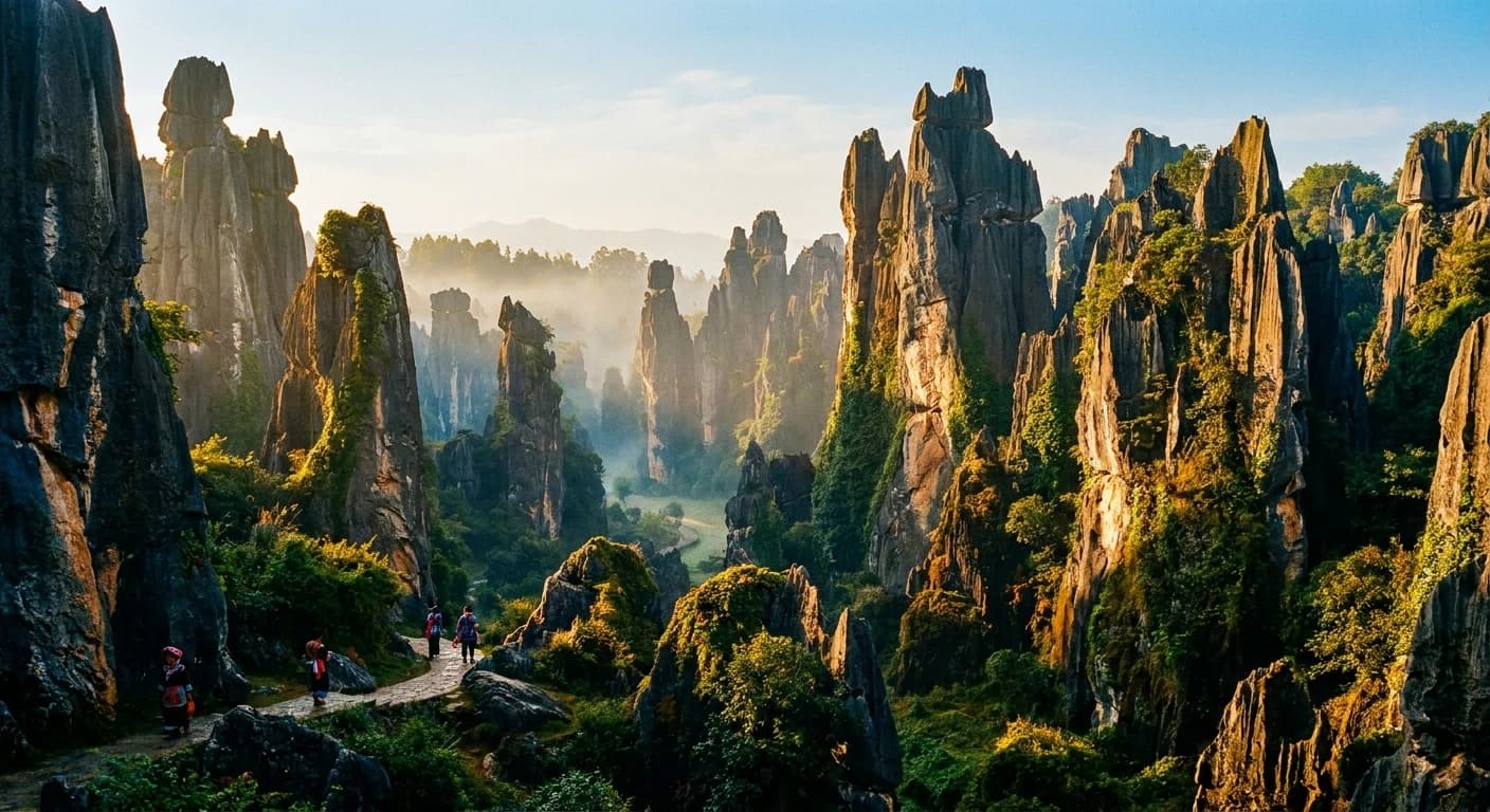 Dramatic Stone Forest karst formations near Kunming