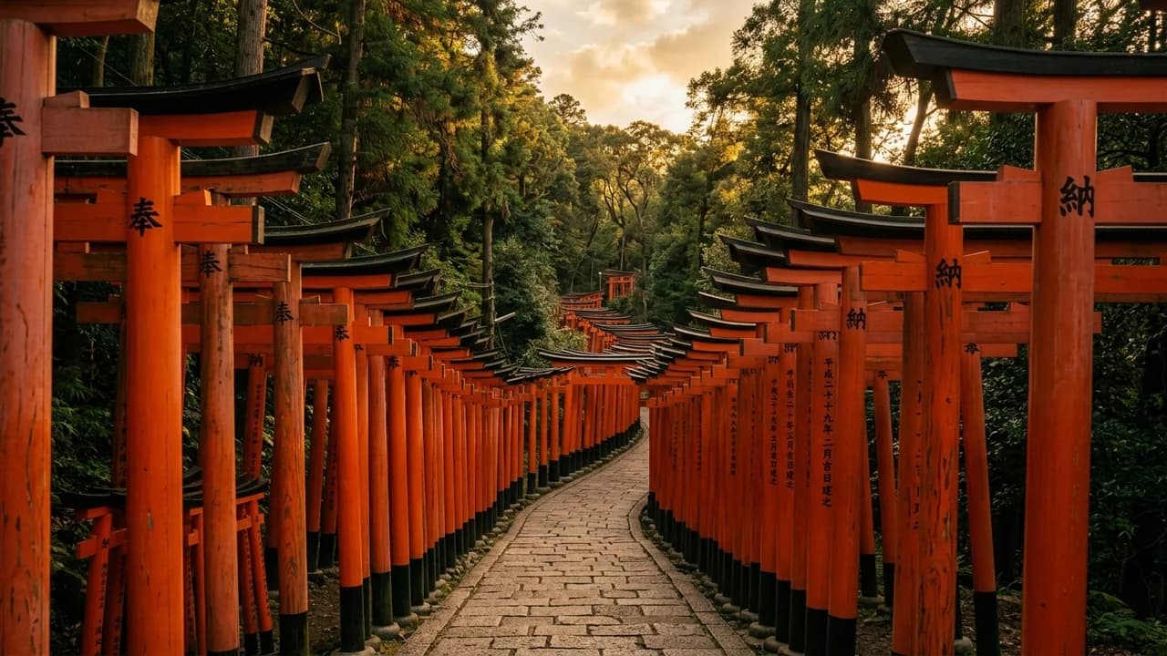 Iconic landmark in Kyoto, Japan at golden hour