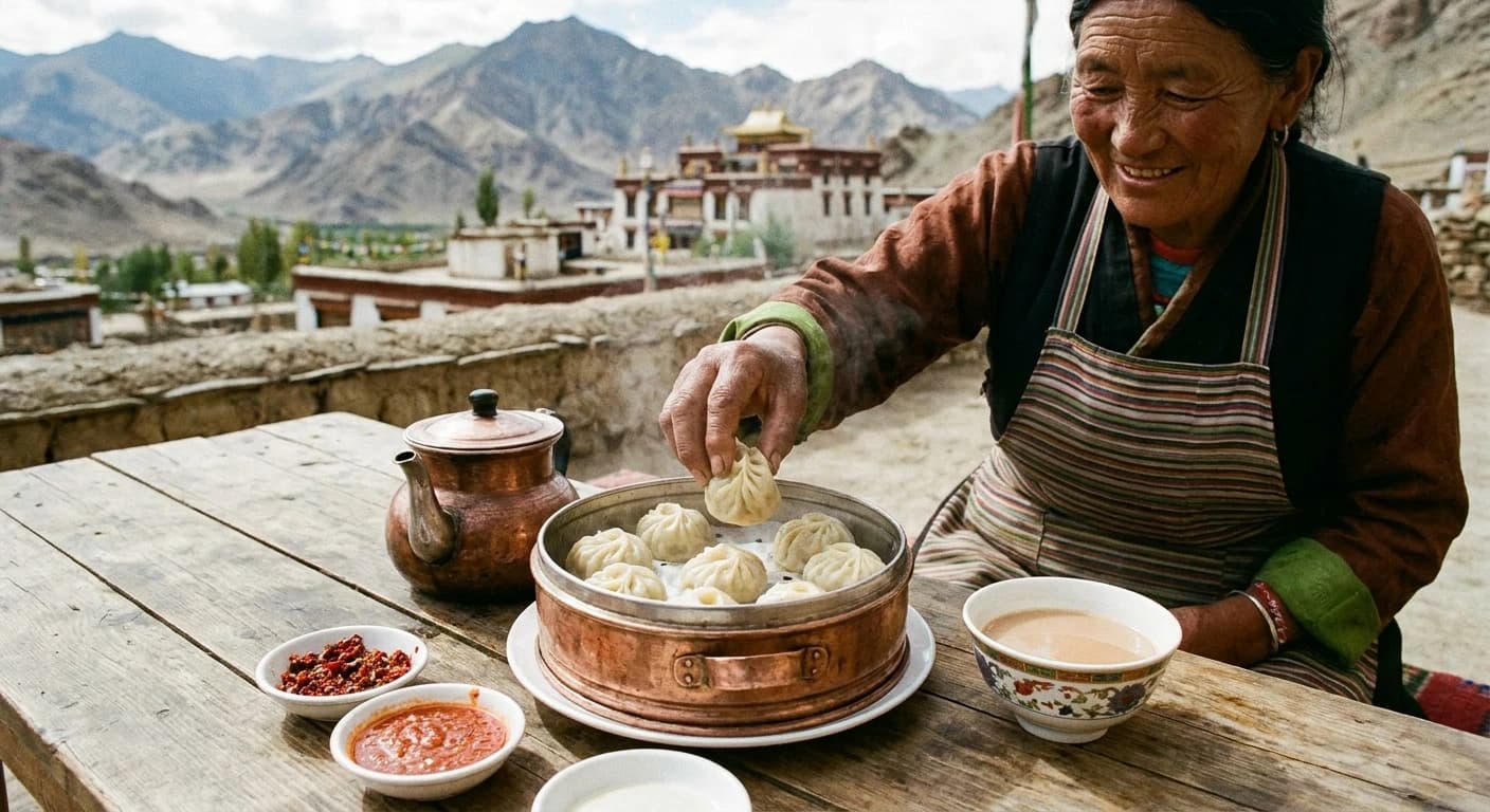 Traditional Tibetan momos and yak butter tea