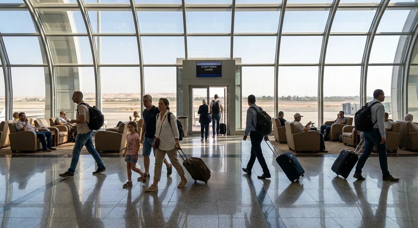 Luxor International Airport terminal with clear desert skies and easy access to ancient monuments