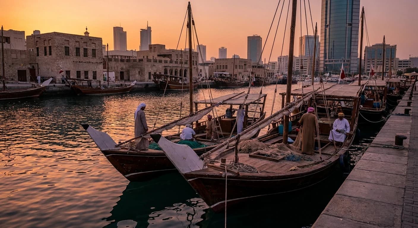 Traditional pearling boats in Bahrain harbor