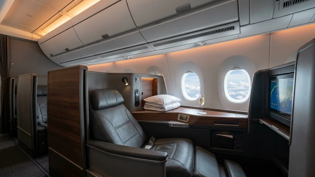 Aeromexico business class cabin with lie-flat suite and premium amenities
