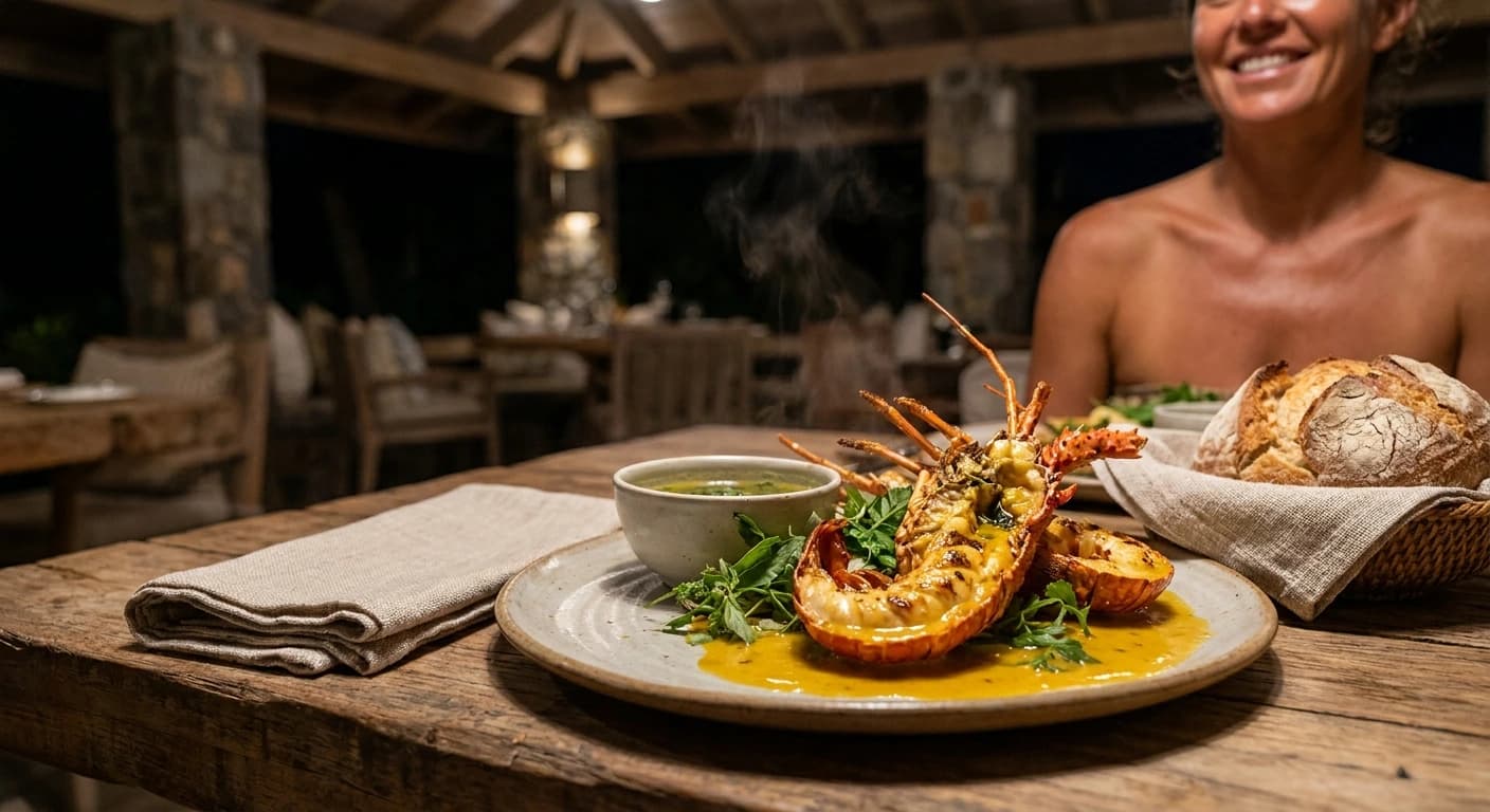 Fresh Caribbean seafood dining at Basil's Bar on Mustique island