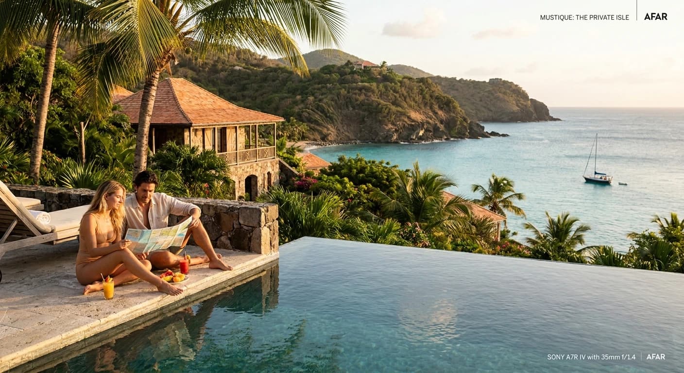 Luxury private villa with infinity pool overlooking the Caribbean Sea on Mustique