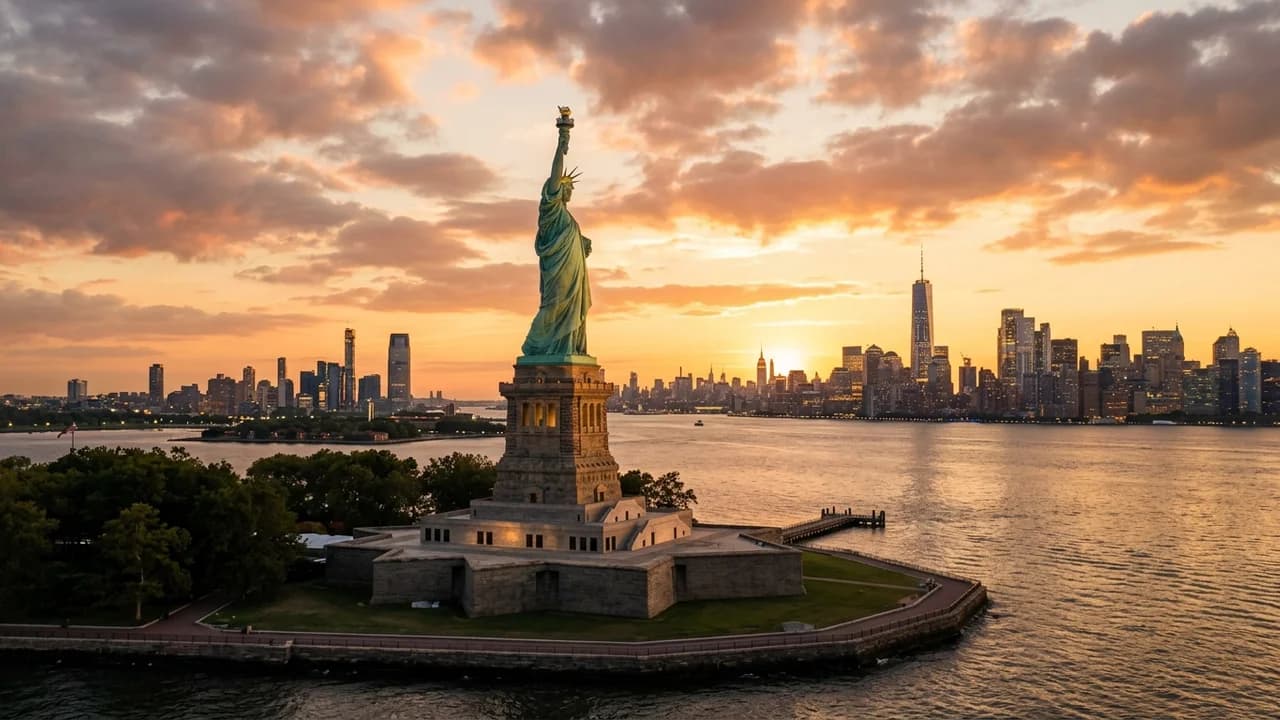 Iconic landmark in New York, the United States at golden hour