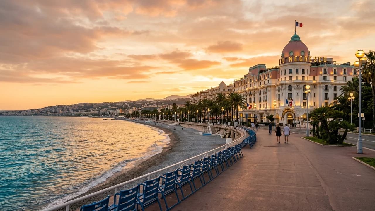 Iconic landmark in Nice, France at golden hour