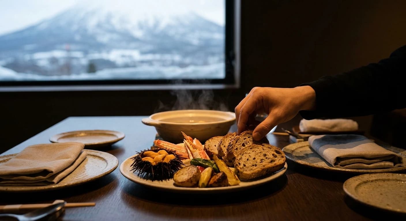 Elegant Japanese kaiseki dining with Hokkaido seasonal ingredients and mountain views