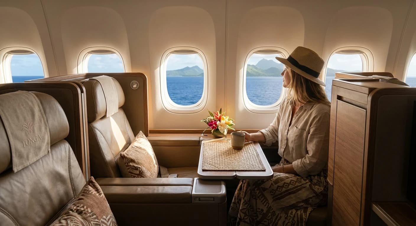 Business class cabin en route to Tonga