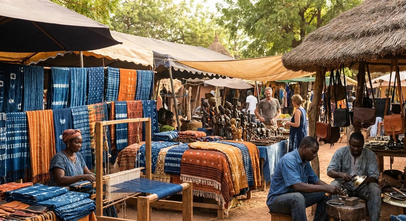 Artisan crafts and traditional Burkinabè textiles at the Village Artisanal in Ouagadougou
