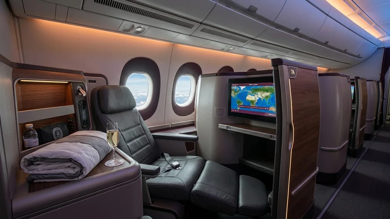 ITA Airways business class cabin with lie-flat suite and premium amenities