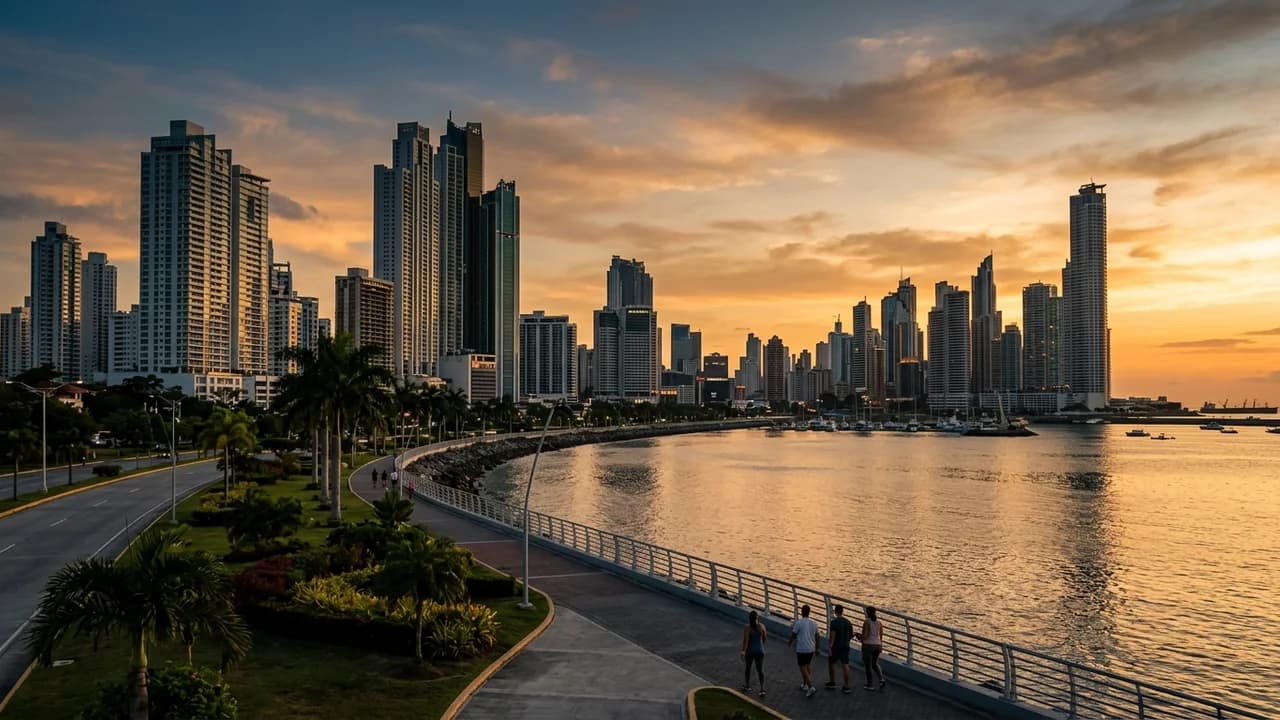 Iconic landmark in Panama City, Panama at golden hour