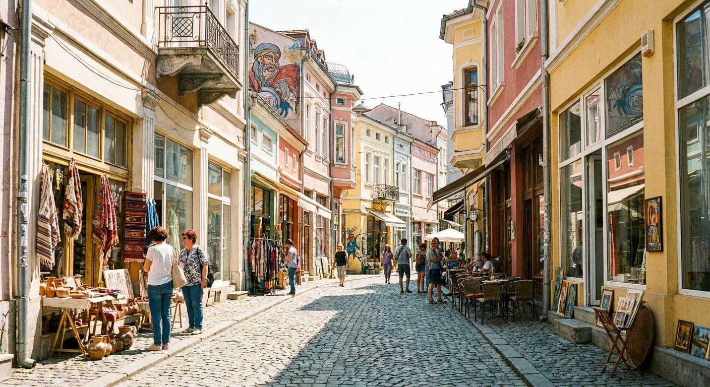 Artisan boutiques and cobblestone streets in Plovdiv's Kapana Creative District